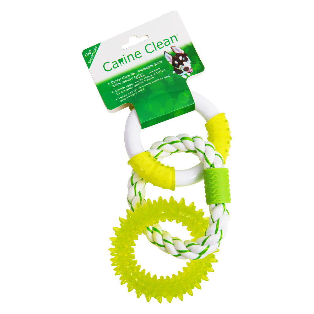 Canine Clean Triple Rings - TPR Spike,Rope & Nylon