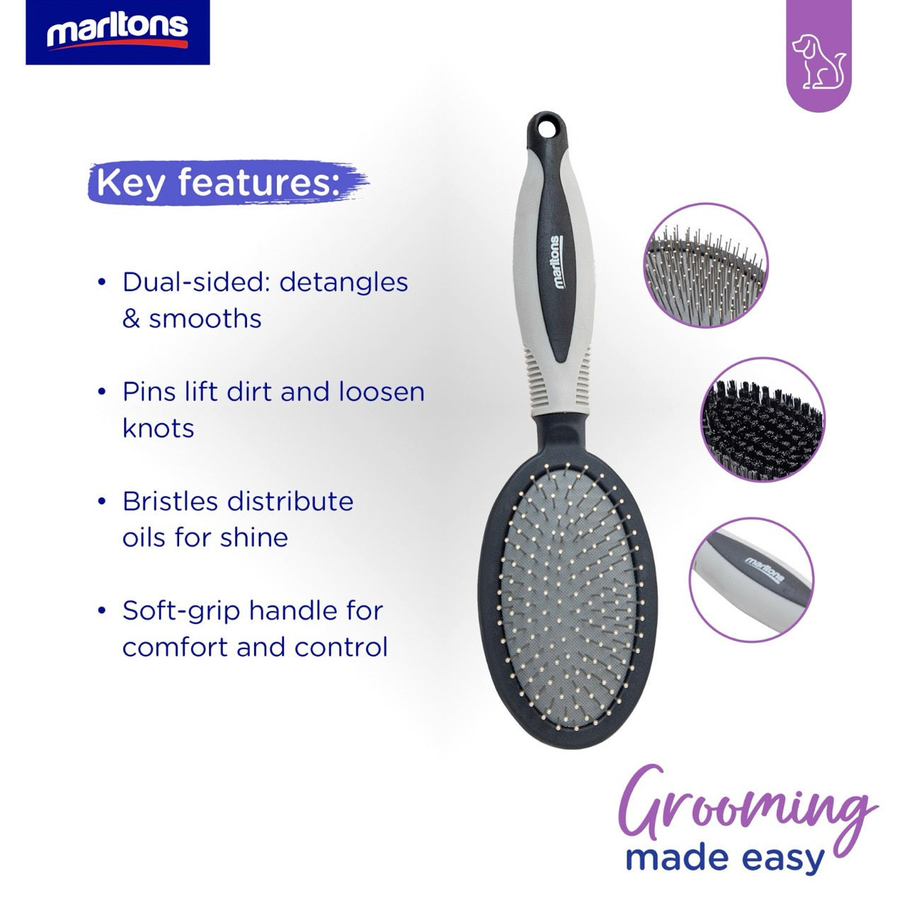 Marltons 2-in-1 Pin & Bristle Brush