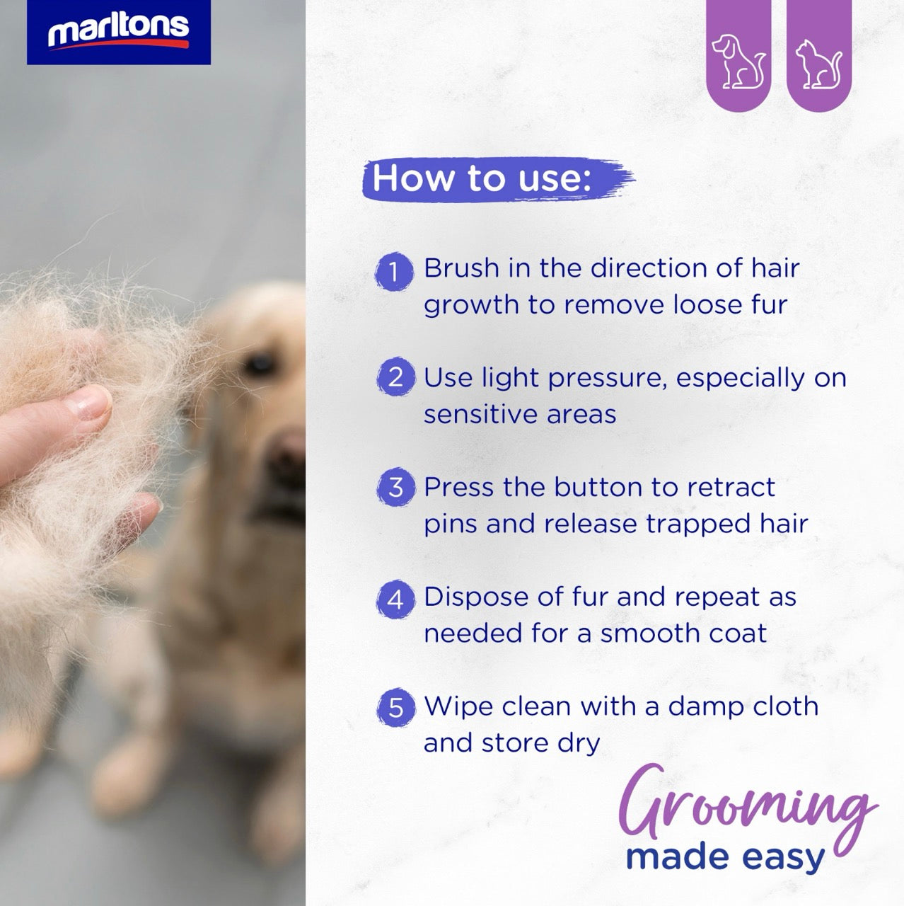Marltons Self-Cleaning Deshedding Brush