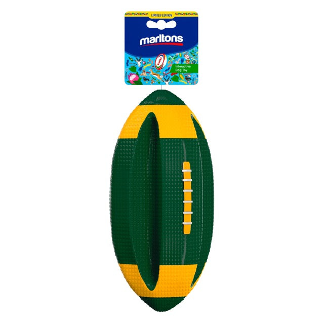 Interactive Dog Toy - Green and Gold Rugby Ball