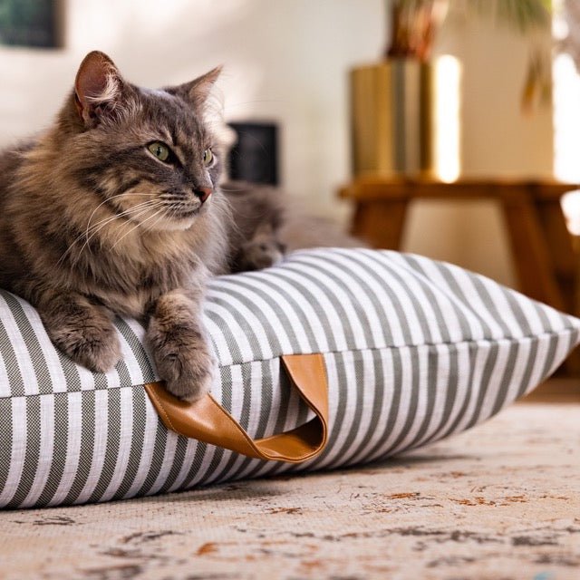 Pet Cushion Lounger Cover Olive Green Stripe (Cats)