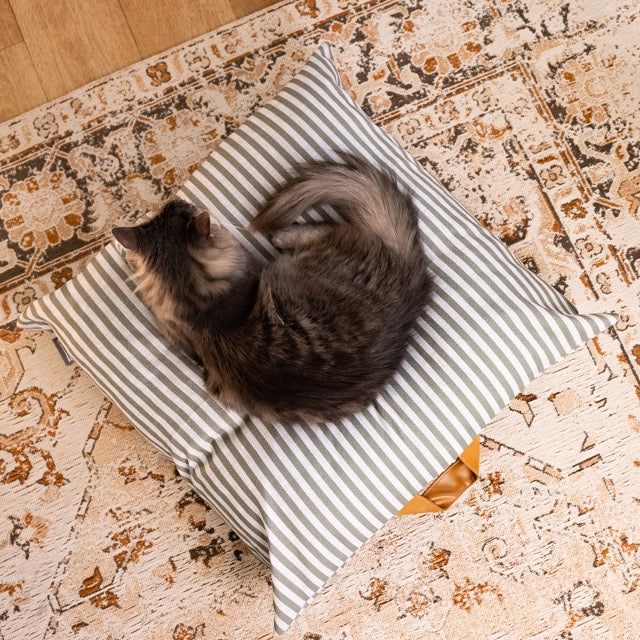 Pet Cushion Lounger Cover Olive Green Stripe (Cats)